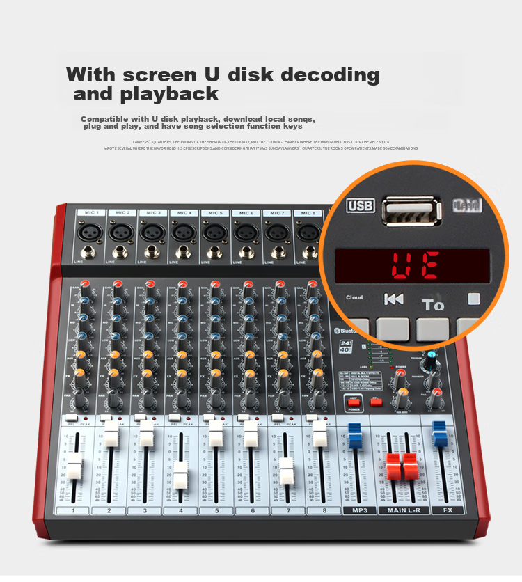 SHILE Tianqin No. 8 Professional 8-Channel Mixer with DSP Effects, for Stage Performances, Weddings, Events, Conference Rooms, And Remote Video Effects, Front-End Reverb Processor 8