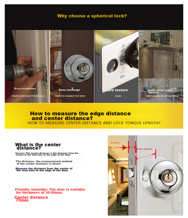 Fly.Globe Spherical Lock, Indoor Bedroom Door Lock, Beech Wood Ball Lock FQ-5831WD, Back-To Seaso 4