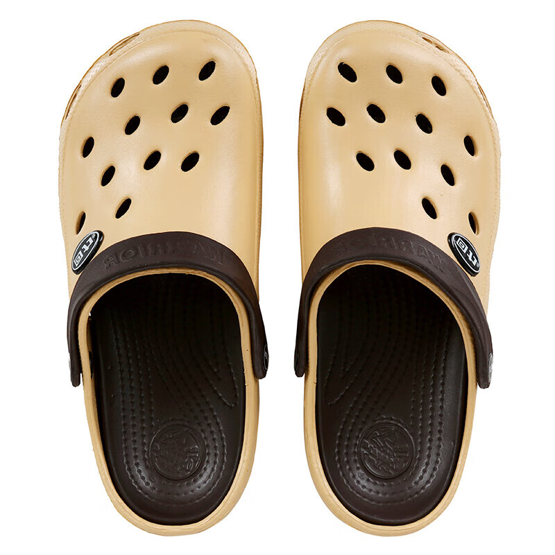 Huili Perforated Sandals for Men, Outdoor Travel Dual-Use Beach Shoes, Wear-Resistant Breathable Closed-Toe HL049 Khaki Color Size 41