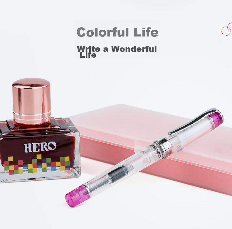 HERO Fountain Pen, 709 Ice Transparent Model, Iridium Nib Fountain Pen, Student Ink Pen, Calligraphy Practice Pen, Translucent Black 5