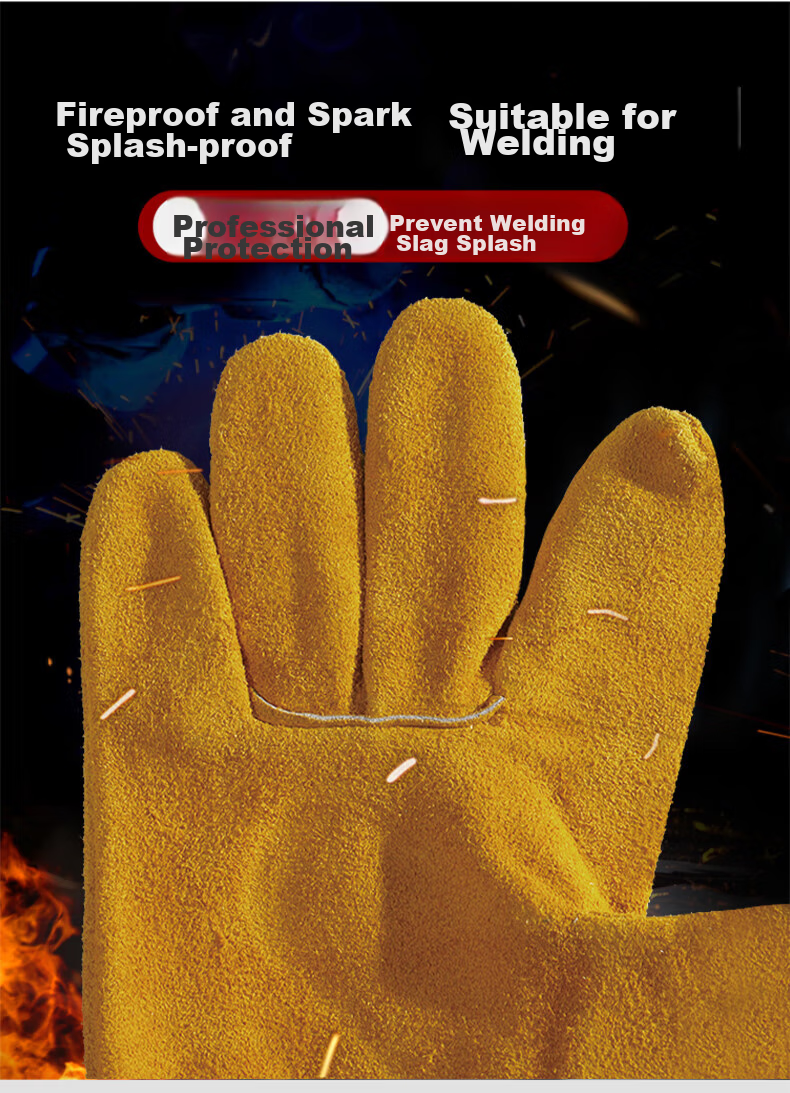 Maozheng Leather Welding Gloves, Welding Heat-Resistant Anti-Scalding Wear-Resistant Work Gloves, Short Yellow, 1 Pair 3
