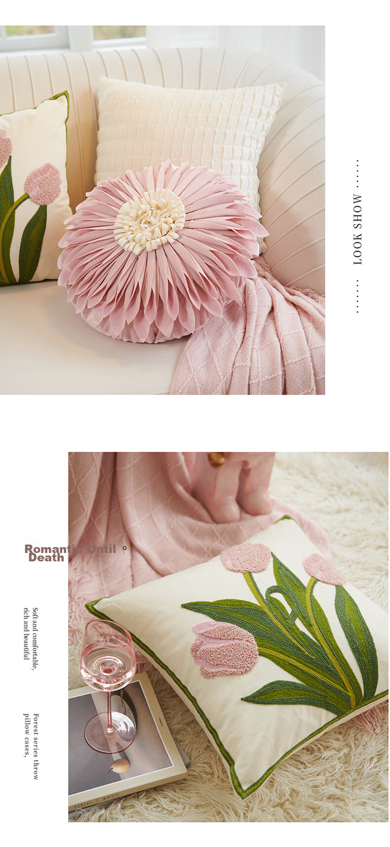 AVIVI Sofa Cushion, Bed Pillow, Car Lumbar Support, Office Backrest Cover with Pillow Core, 45*45 Tulip Patter 4