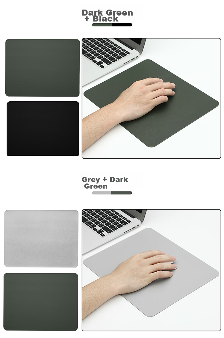 BUBM Mouse Pad Small Size, Home Office Gaming Mouse Pad, Non-Slip Leather Pad, Laptop Desktop Computer Mouse Pad Portable, BGZD-XS, Dark Green + Gray 7