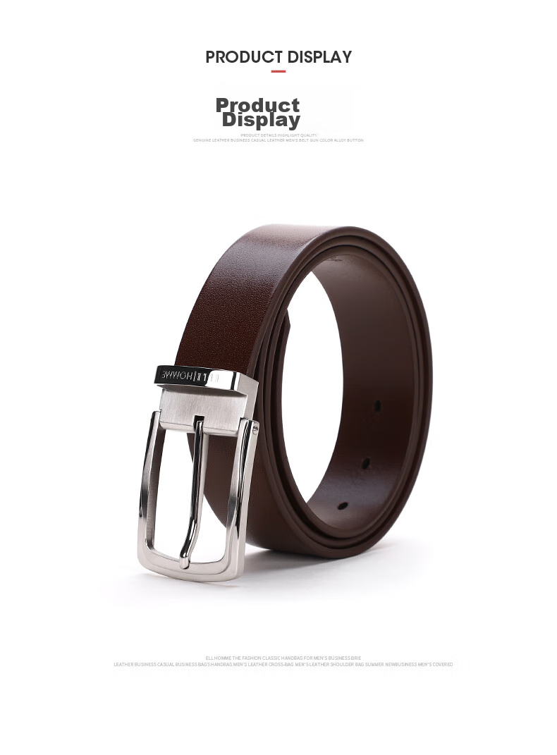 ELLE HOMME Business Men's Leather Belt, Single-Layer Cowhide Pin Buckle Waistband, 304 Stainless Steel Buckle Head, Birthday Gift for Me 8