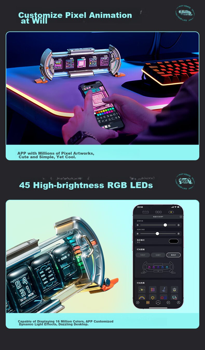 Divoom Timebox Glow Tube Clock Desktop Ornament Pixel Atmosphere Display Creative Tech Gift for Women 9