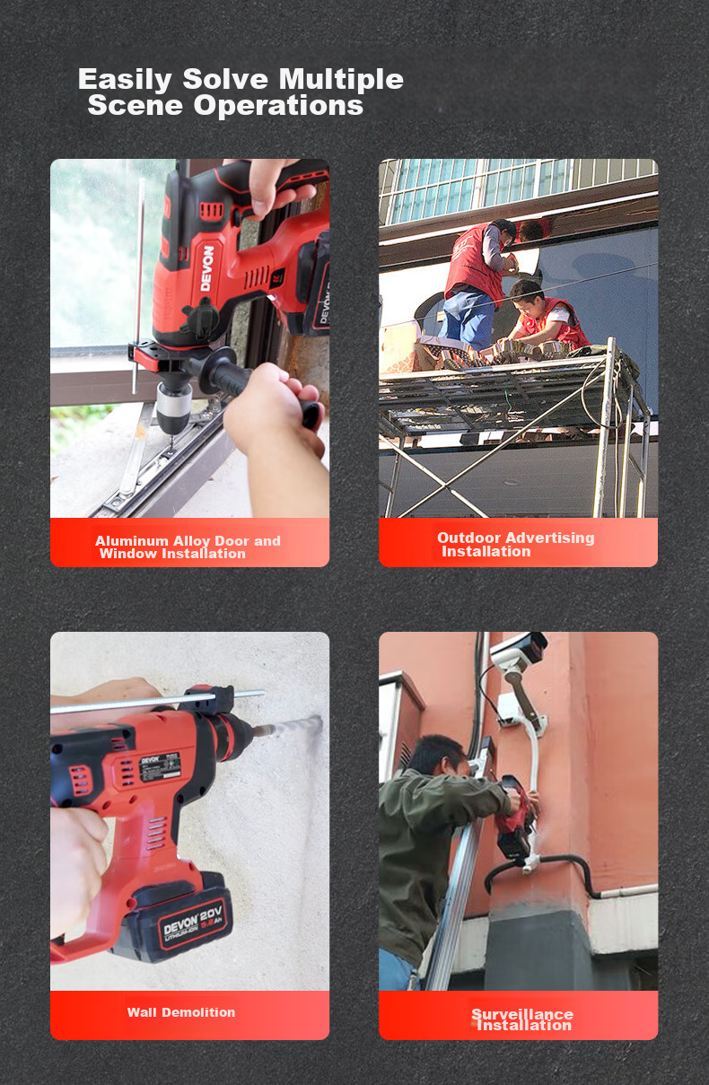 Devon 20V Lithium-Ion Rotary Hammer, Rechargeable And Cordless Impact Drill, Concrete Industrial-Grade 5408 Machine Head 5