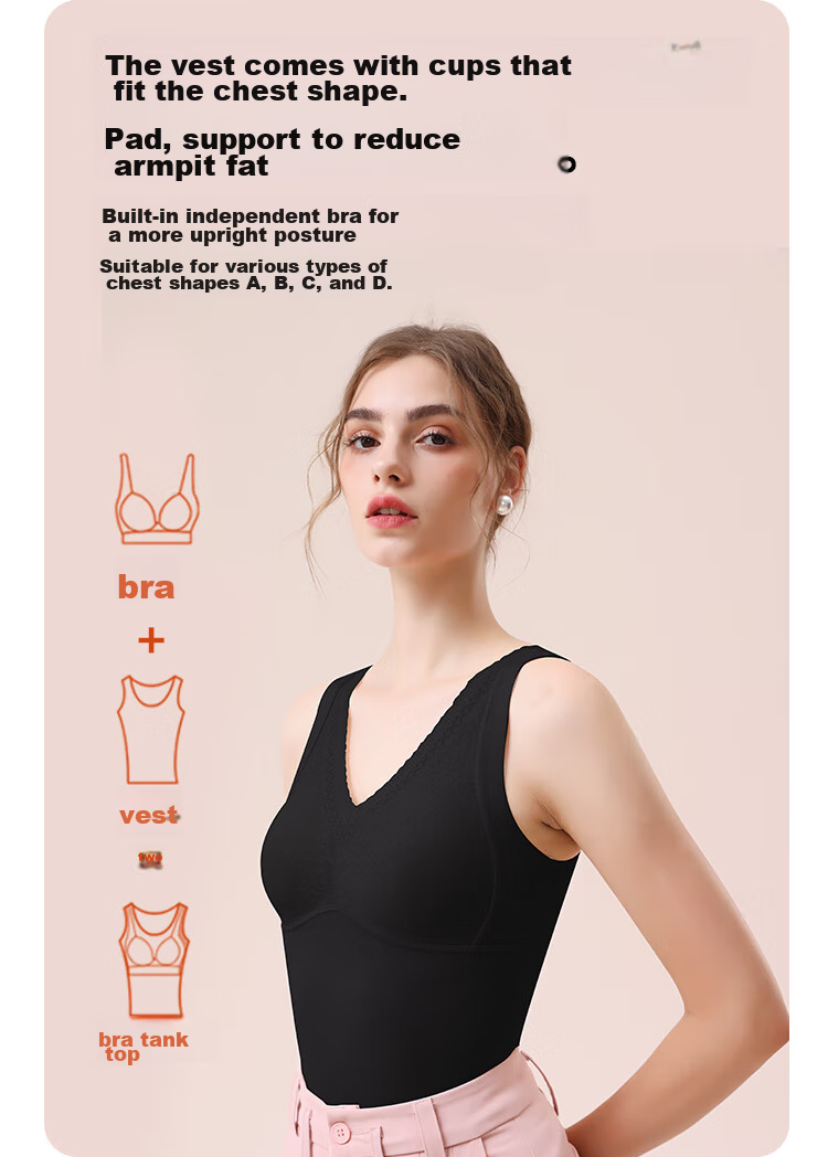 MiiOW Thermal Underwear Vest for Women with Lace Trim And Built-In Bra Pads, Acrylic Camisole, No Bra Needed, Base Layer, Gray, XL 3
