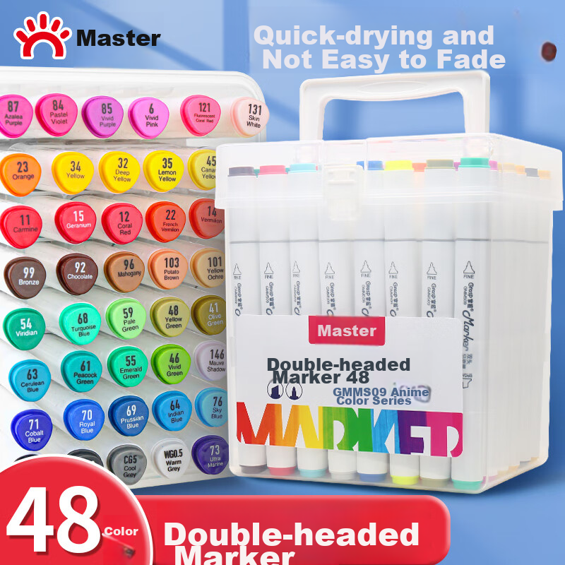 GRASP Double-Ended Alcohol Markers, 48 Colors, Quick-Drying, Student Hand-Drawn Triangular Barrel, Oil-Based Watercolor Pens, Anime Drawing Graffiti Pens, Watercolor Graduation Gift Painting Brushes