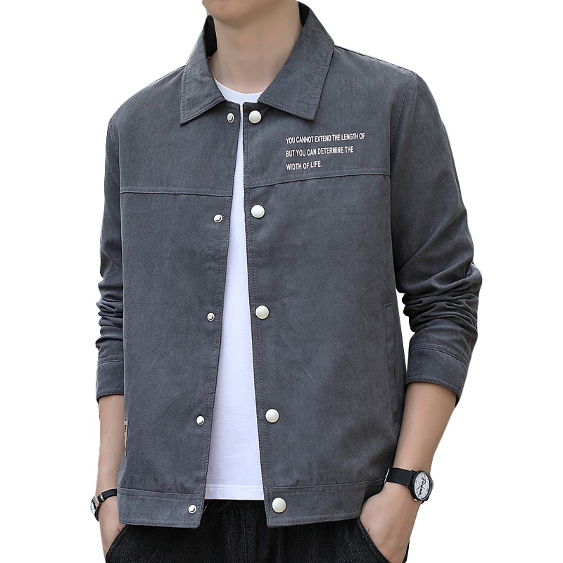 JEEP SPIRIT Men's Jacket, Spring And Autumn Korean Style Coat, Men's Lapel Casual Outerwear, Dark Gray, XL