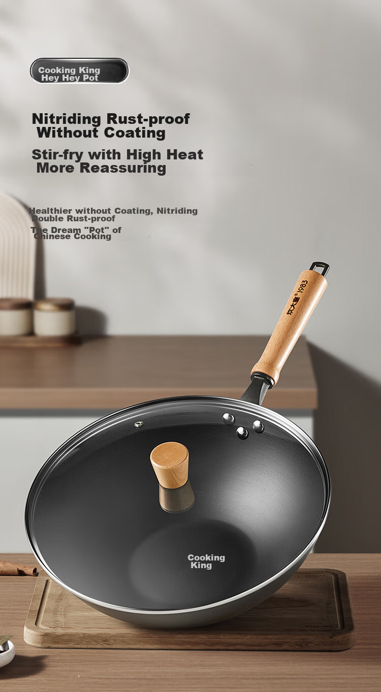COOKER KING Non-Stick Wok for Home Kitchen Cooking, Traditional Iron Gas Stove Compatible, Uncoated Large Iron Wok, Extreme Iron Wok, 34cm 1