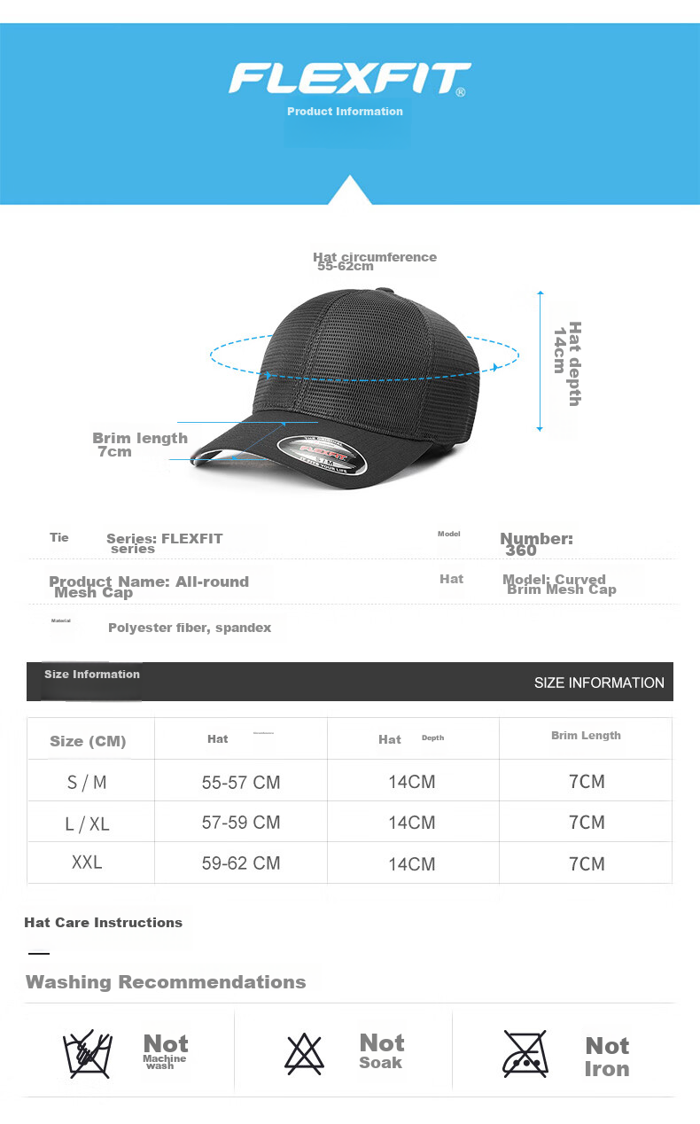 FLEXFIT Mesh Baseball Cap for Men, Summer Sun Protection Visor Cap, Breathable Duck Tongue Cap, Fully Enclosed Elastic Hat 18