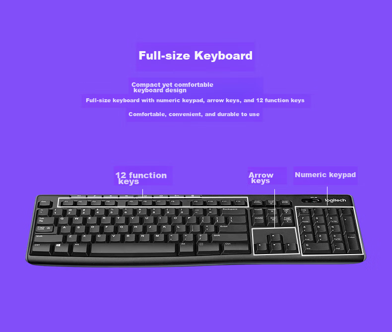 Logitech K270 [Enterprise Grade] Wireless Office Keyboard, Laptop Keyboard, Full-Size Membrane Keyboard with USB Receiver, Black [Order Bonus] 6