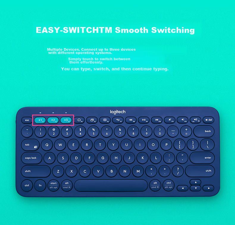 Logitech Stylish Series K390 Wireless Bluetooth Keyboard Ultra-thin Portable New Upgrade Blue 79 Keys 5