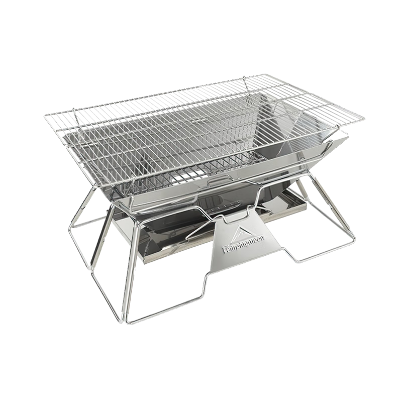 Keman Outdoor Barbecue Grill, Camping Grill, Home Use Charcoal Grill, Stainless Steel Fire Pit, Foldable Fire Ring, Charcoal Roasting Stove