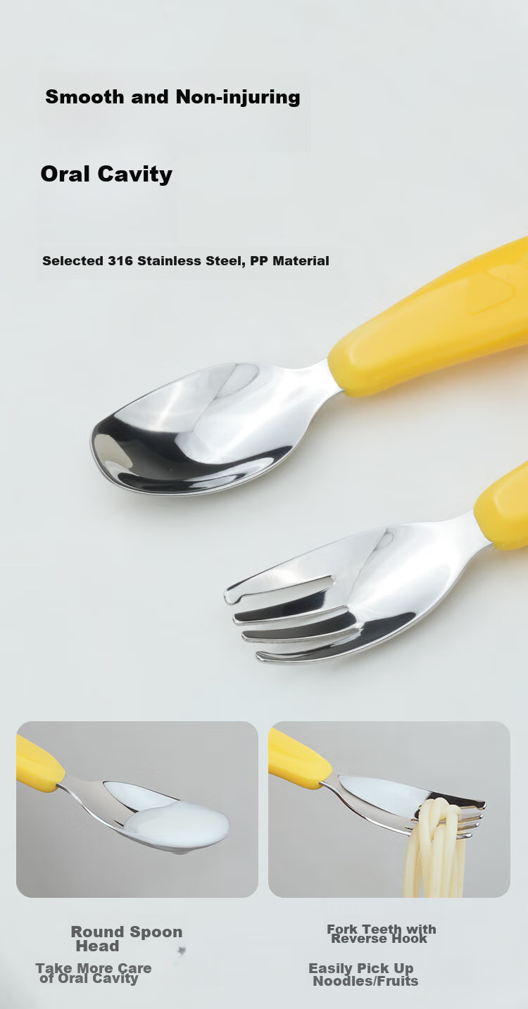Octoto Baby Food Spoon, Children's Spoon, Infant Self-Training Fork And Spoon Set, 316L Stainless Steel Spoon And Fork Set 13