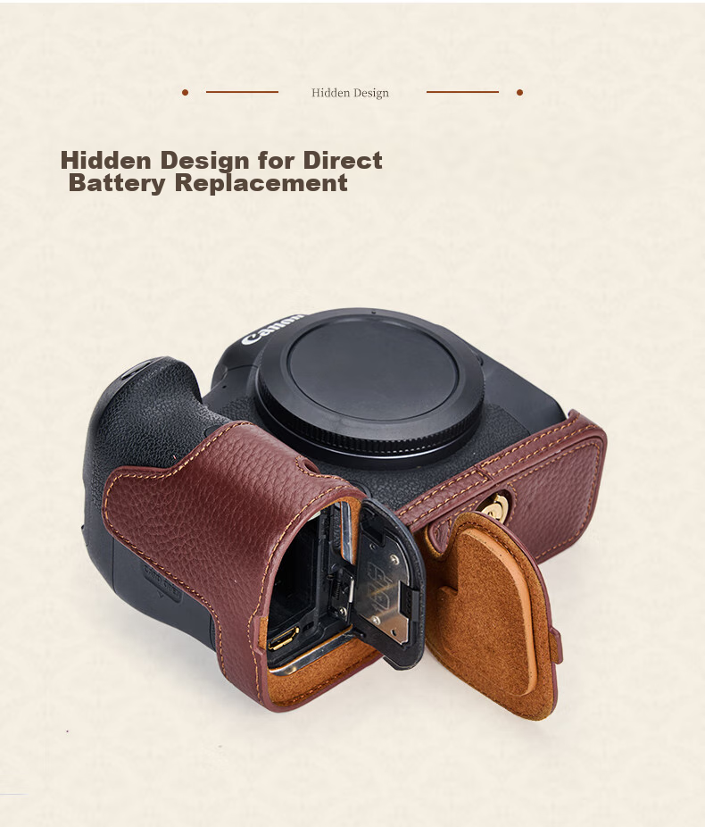 CWATCUN Genuine Leather Camera Base Compatible with EOS R5, R50, R6, R6II Second Generation Cameras, Close-Fitting Canon Protective Cover 8