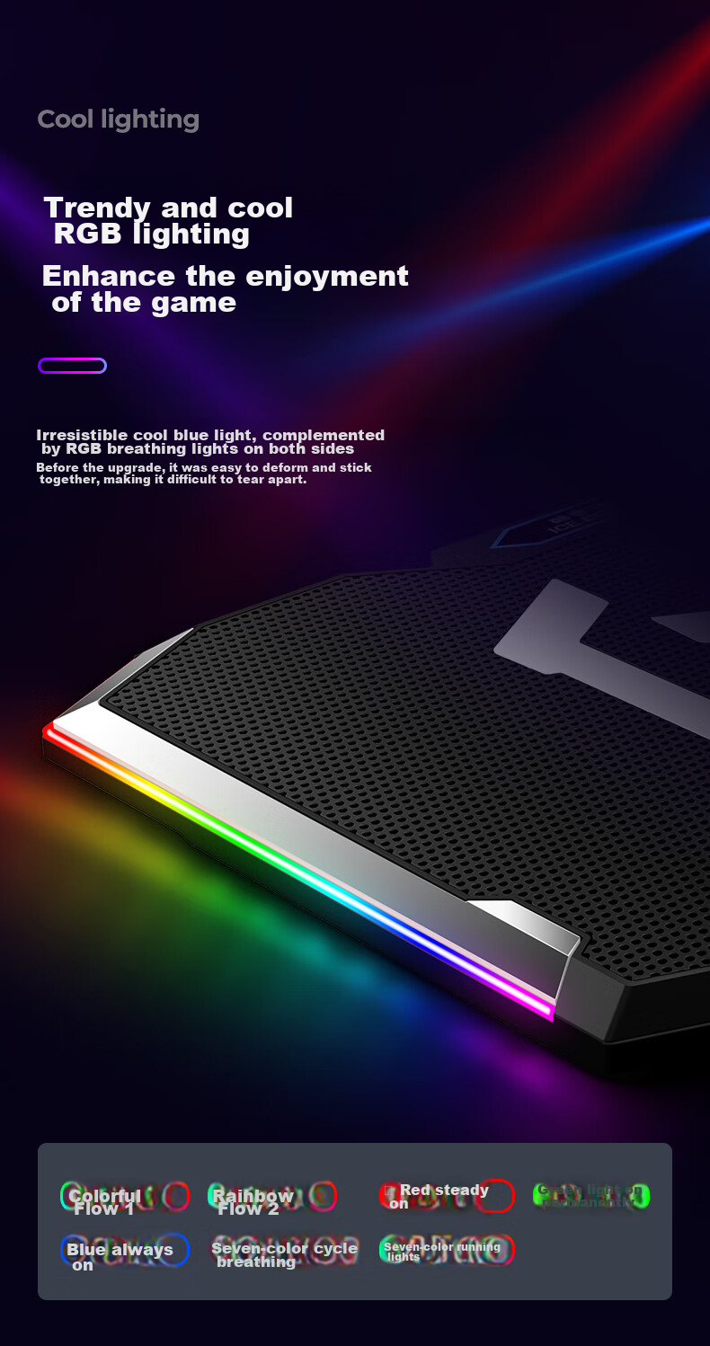 ICE COOREL K9 Pro Laptop Cooling Pad, Computer Desk Riser Stand, Gaming Laptop Cooling Base with USB 3.0 Port And RGB Lighting, Suitable for Lenovo Legio 4