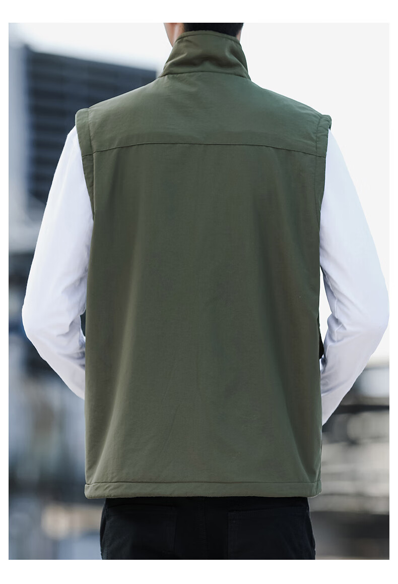 JEEP SPIRIT Fleece-Lined Casual Vest for Men, Spring And Autumn Wear, Two-Way Vest, Workwear Jacket, Khaki, 2XL 14