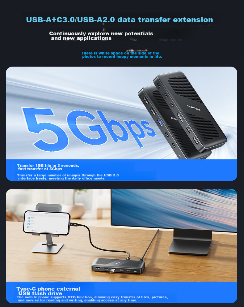 Acasis USB4 Expansion Dock, Desktop Hub, Ultra HD 8K Triple Display, Dual Output, Desktop Office Expansion Dock, Thunderbolt Compatible with Apple And Huawei, for Laptops, DS-9003 15