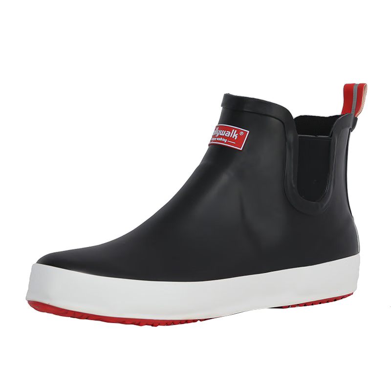 Jolly Walk Men's Water Shoes, Low-Top Waterproof Rain Boots, Car Washing Fishing Rubber Overshoes JW208 Black And Red Size 42