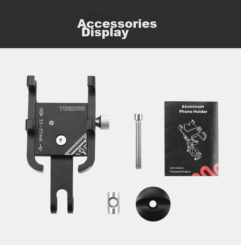 Tasiduizhang Bicycle Aluminum Alloy Phone Mount Navigation Bracket for Video Recording, Mountain And Road Bike, Black - Enlarged And Widened 11