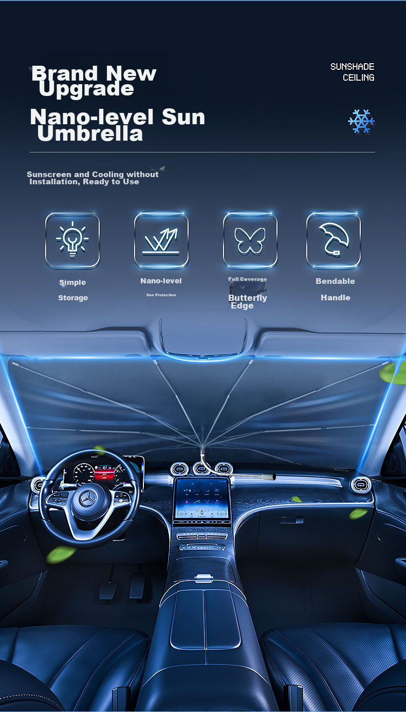 KOOLIFE Car Sunshade, Vehicle Heat Insulation Sun Visor, Foldable Sunscreen Curtain for Car Interior Front Windshield, Upgraded Version with Bendable Handle 5