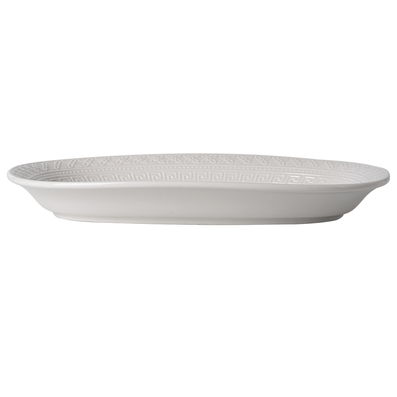 JD Original Plate, Fish Plate, Dinner Plate for Home Use, Ceramic Tableware, Embossed Fen Dan Bai Lu, 12 Inches*1