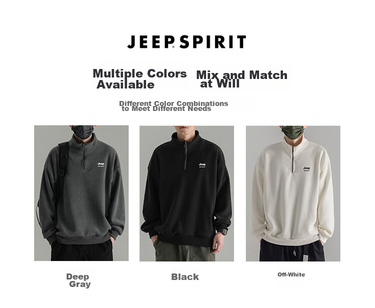JEEP SPIRIT Men's Autumn Winter Sweatshirt Long Sleeve T-Shirt Loose Casual Fleece Trendy Base Shirt 3