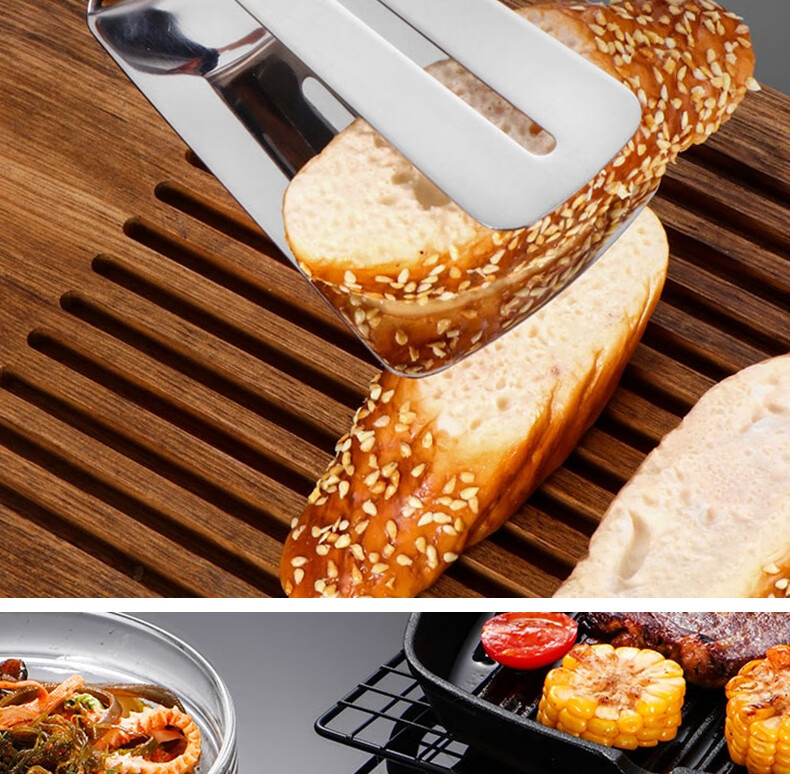 Edo 304 Stainless Steel Steak Tongs, Household Grilling Fish Fork, Multifunctional Food Tongs, Barbecue Clamps, Heat-Resistant Bread Tongs 4