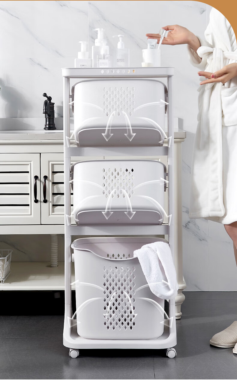 JEKO&JEKO Household Laundry Hamper, Dirty Clothes Basket, Bathroom Storage Organizer, Laundry Sorting Bin, Two-Tier 12