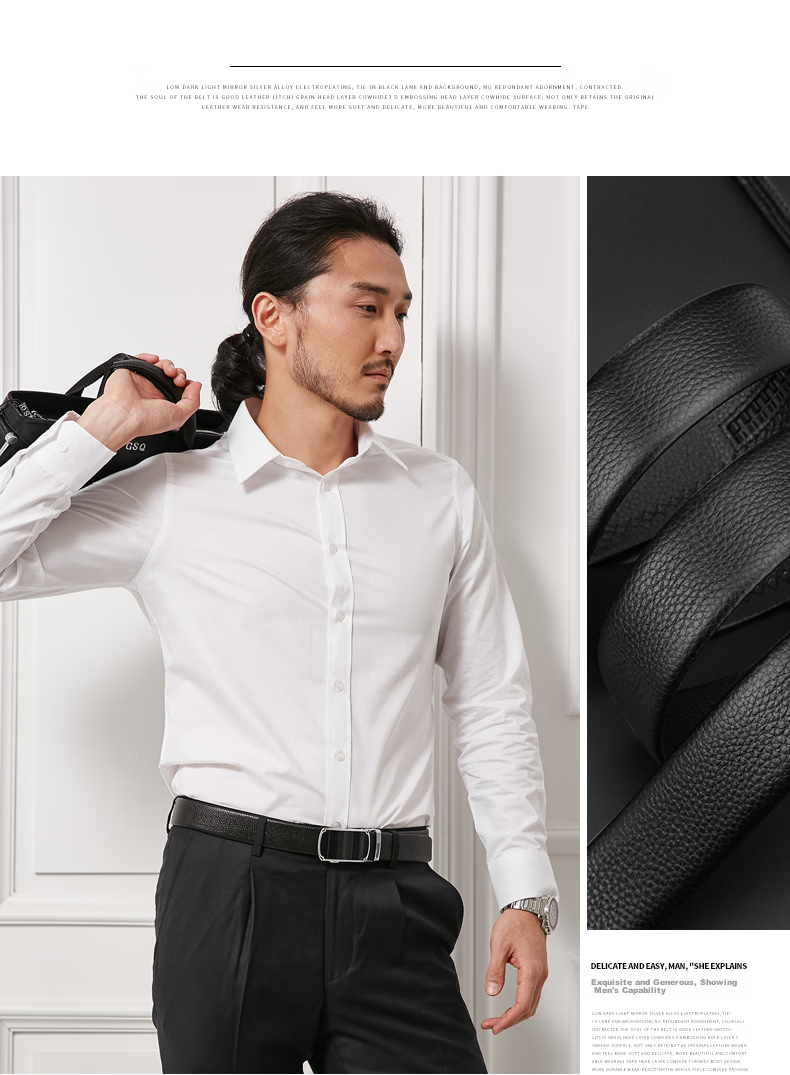 Cattlesboss Belt, Extended Men's Automatic Buckle Cowhide Belt, Top Layer Cowhide Casual Trouser Belt for Men, 7077 Black, 110cm 9