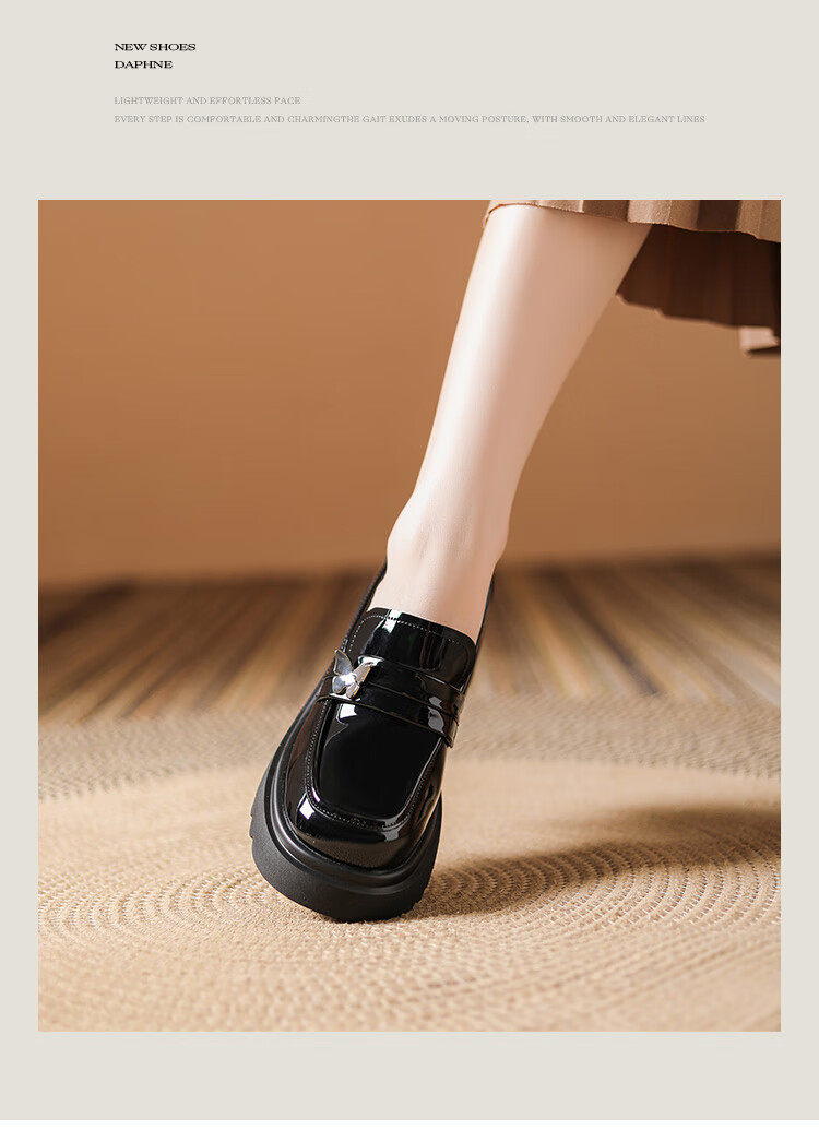 DAPHNE Thick-Soled Loafers for Women, Versatile And Fashionable Shoes, JK Academy Style Black British-Style Leather Shoes for Women, Black, Size 35 4