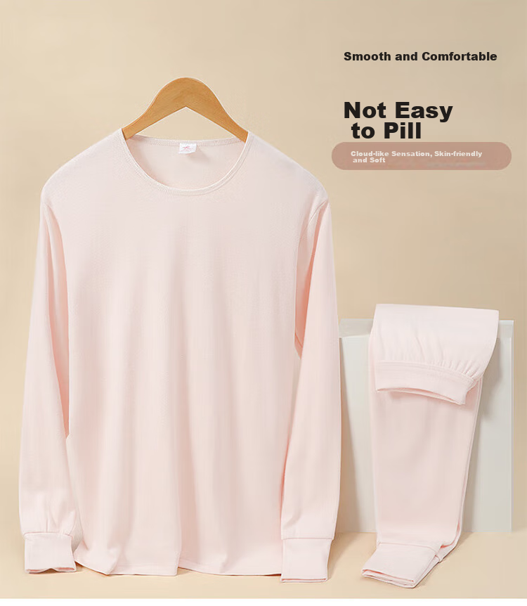 LangSha Women's Pure Cotton Autumn Underwear Set, 7A Antibacterial And Anti-Mite Round Neck Thermal Underwear, Thin Cotton Sweater Base Layer 3
