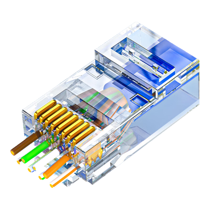 SAMZHE Category 6 Straight-Through Punch-Down Crystal Head, 8P8C Gold-Plated Gigabit Network Connector, RJ45 Cable Connector, CAT6 Through-Hole Crystal Head, 10 Pieces, CKT610
