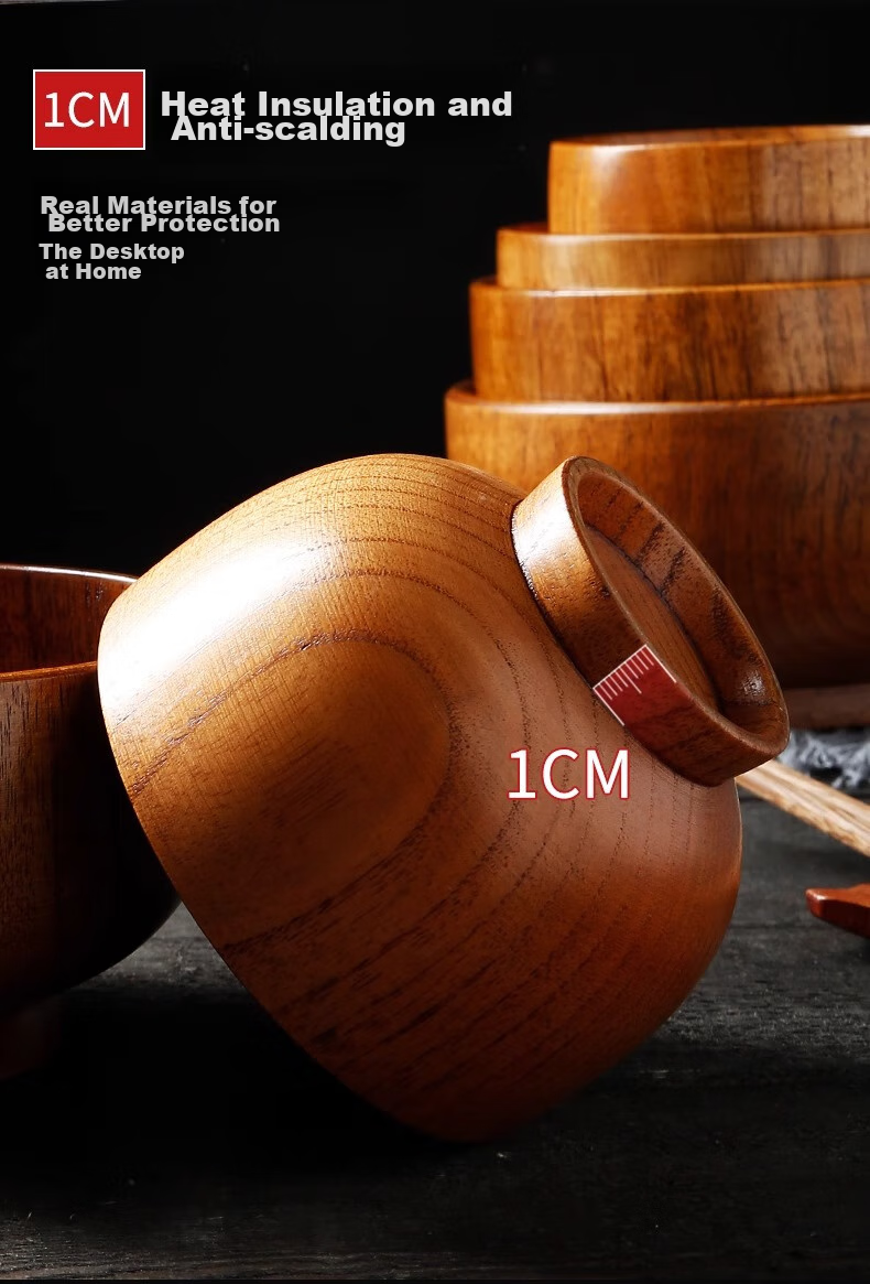 Millennium Love Wood Japanese Jujube Wood Bowl Children's and Adult Rice Bowl Noodle Bowl Household Tableware Fruit Salad Bowl Single Piece MW0010 8