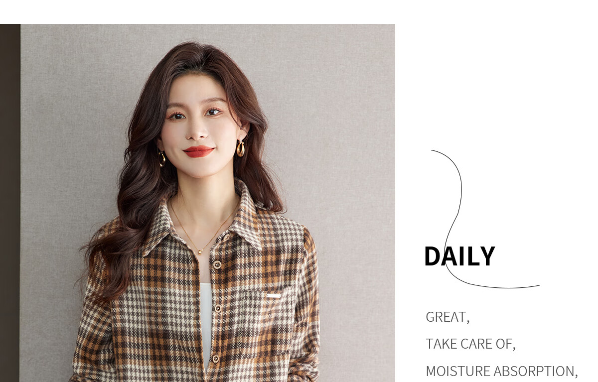 YUZHAOLIN Korean-Style Fashionable Simple Loose Brushed Shirt Versatile Jacket Lapel Plaid Top Women's Blouse Y143C2002 19