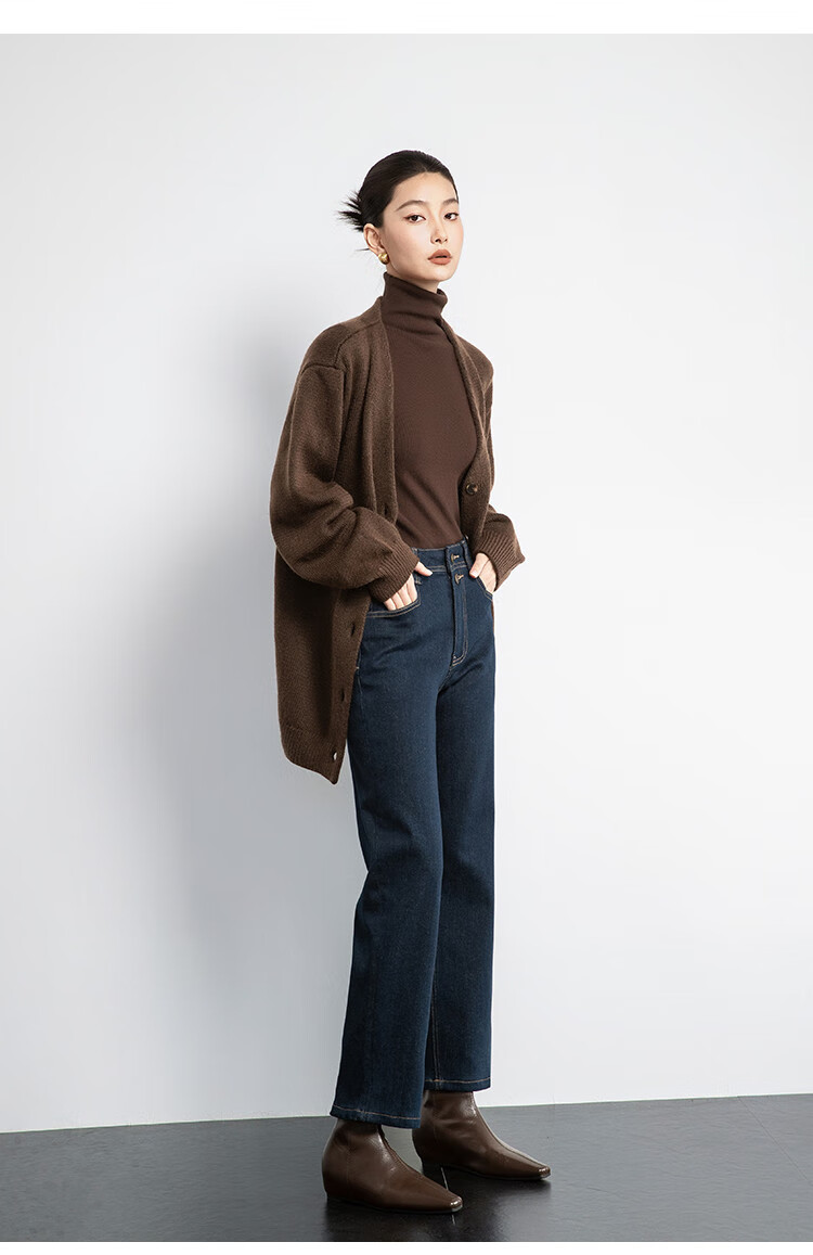 Dme Autumn And Winter New Style High-Waisted Slimming Straight-Leg Cropped Jeans for Women, Khaki Blue, Size 26 5