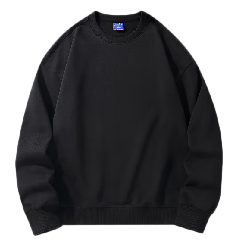 Jeanswest Men's Sweatshirt, 2026 Spring Cotton Stretch Loose Solid Color Round Neck Top, Men's Long-Sleeve Undershirt, Black, Size L