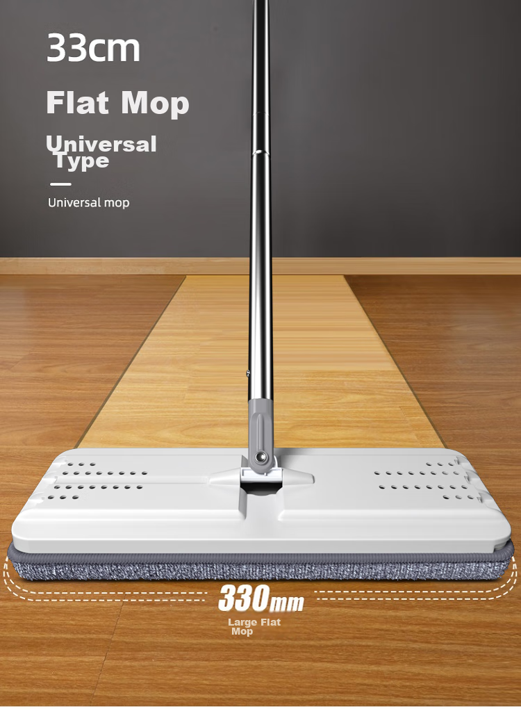 Bosheng Flat Mop, 33CM Handle Length, 125CM Total Length, 2 Replacement Cloths, Scraper Bucket, Household All-In Mop, Hands-Free Washing, Wet And Dry Use 1