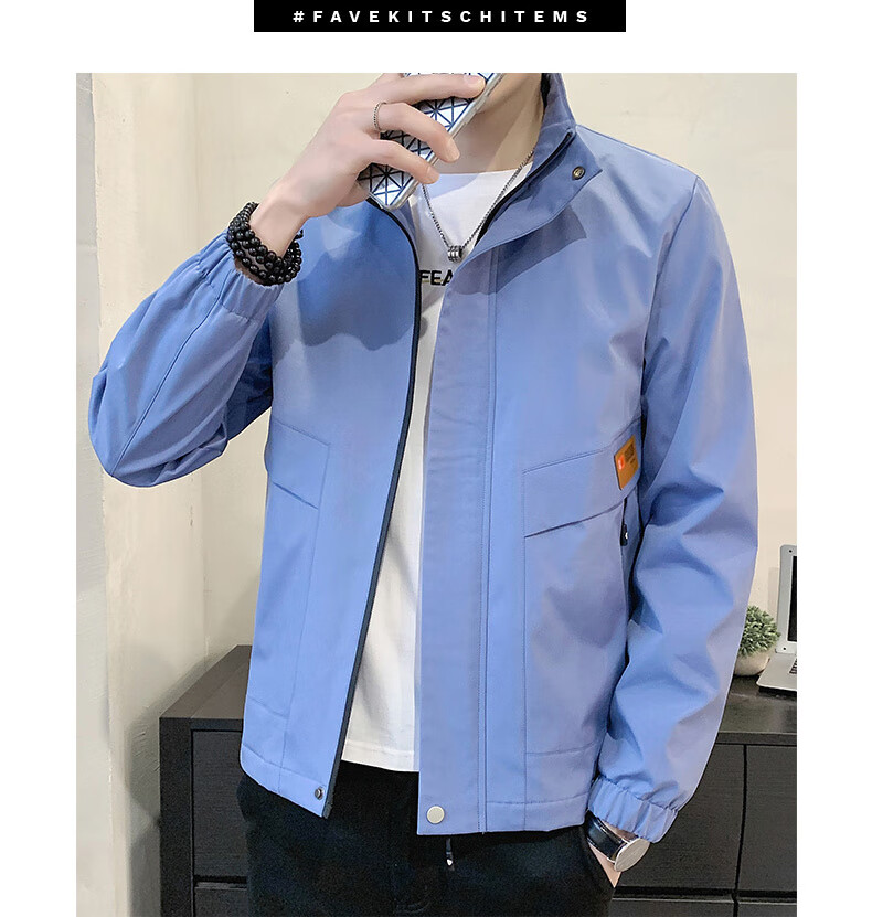 Jeanswest Men's Outdoor Sports Jacket Spring Autumn Coat Stand Collar Loose Workwear Windproof Casual Trendy Versatile Black 2XL 13