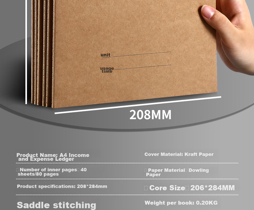 Jiaranheng 5-Pack A4 Cash Book, Kraft Paper Accounting Ledger, Cash Journal, Income And Expense Book, Company Financial Accounting Flow Sheet, Financial Management Notebook 5
