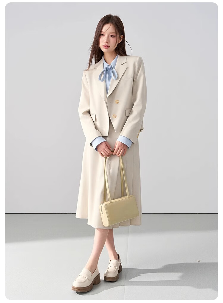 Bodexiaojie Beige Interview Suit Jacket for Women, Professional Commute Formal Wear, Lightweight Office Suit for Petite Figures 18
