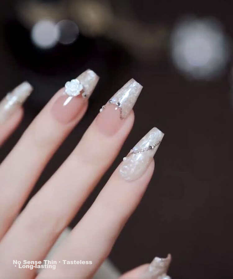 Meifuyu Nail Stickers, Handmade Wearable Nails (Yue Xiaoshan Tea Flower S Size), Long Nail Tips, Gift for Girlfriend, MF8213 21