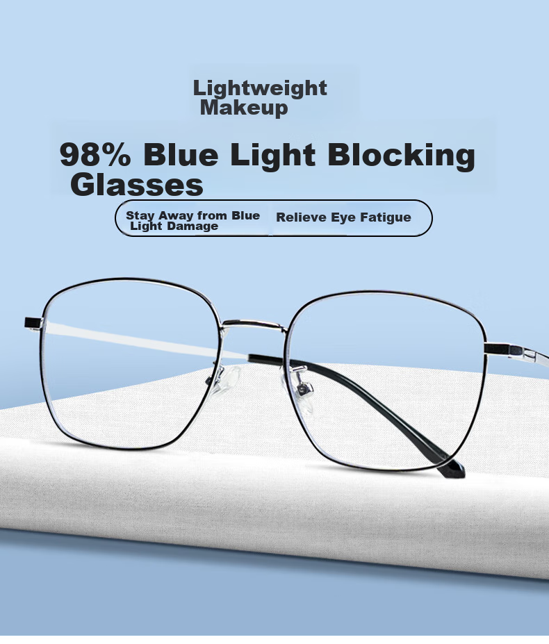 VGO Anti-Blue Light And Radiation Protection Glasses for Men And Women, Titanium Frame Non-Prescription Glasses for Online Classes, Protective Eyewear for Myopia, Frame 10077 Black Silver 1