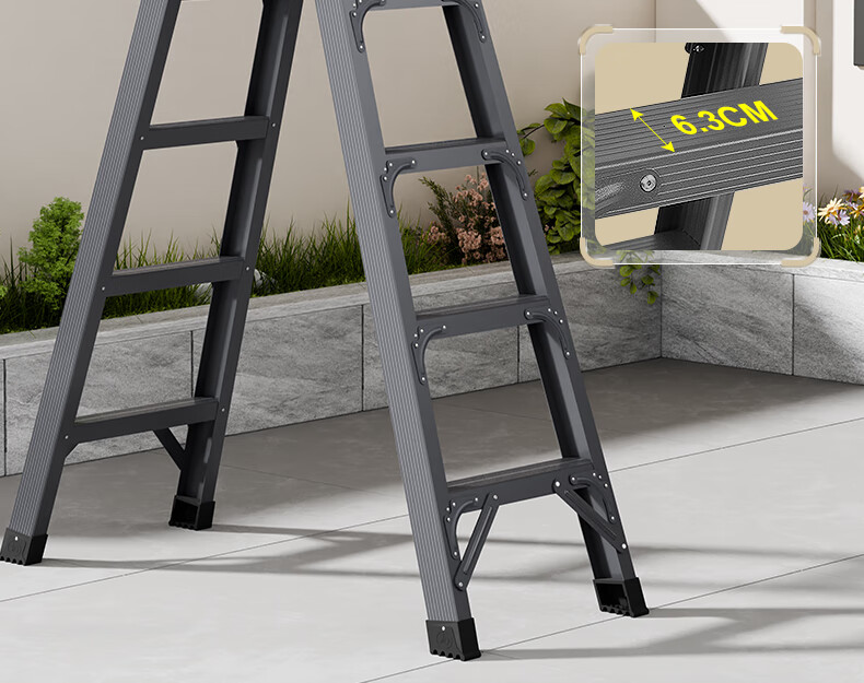 Cenggao Aluminum Alloy Household A-Frame Ladder, Foldable Engineering Ladder, Warehouse Industrial Ladder, Deep Space Gray Reinforced And Sturdy Model, 5 Steps 3