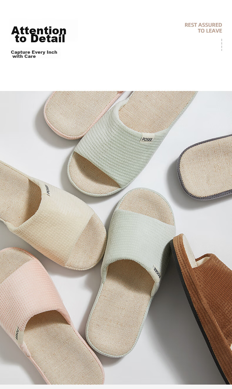 Poxi Waffle Slippers for Men And Women, Linen Sandals for Couples, Home Casual Breathable Sweat-Absorbing Floor Slippers 12