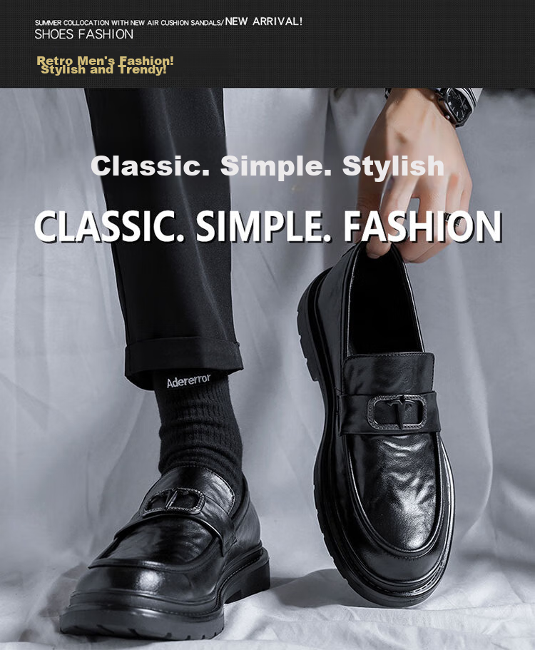 CALIFBULL Men's Leather Shoes, Autumn And Winter Thick-Soled Heightening Loafers, Slip-On Lazy Business Casual Shoes for Weddings, Black, Size 41 4