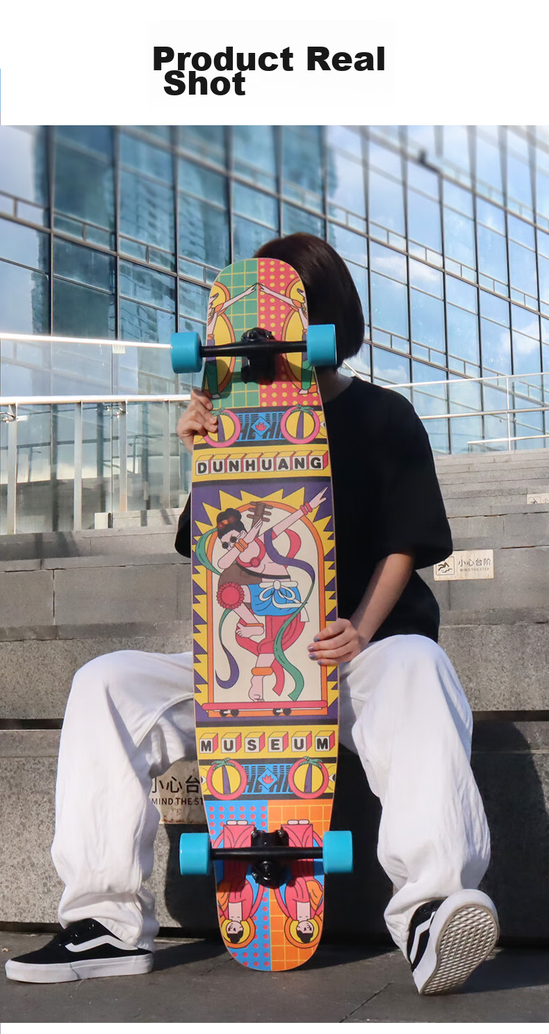 Flavor Boiling Point Dunhuang Collaboration Skateboard, Longboard, Professional Board for Beginners, Dancing Street Board, Dance Board, Pink Patter 9