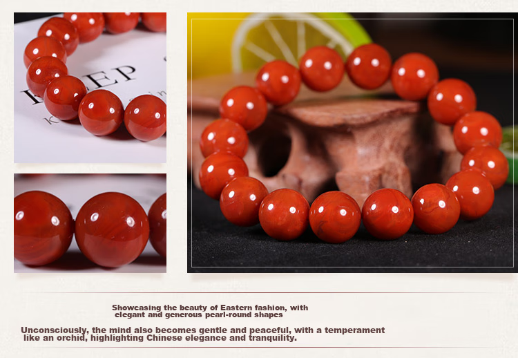 SHIYUEZHUBAO Collectible 12-13mm Liangshan Nanhong Agate Bracelet with Lucky Beads for Men And Women, Crystal Agate 7