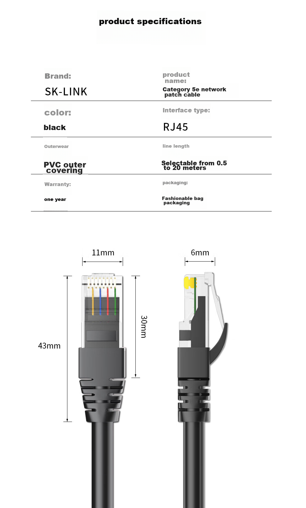 SK-LINK Cat5e High-Speed Ethernet Cable, Gigabit Network Patch Cord for Home Gaming And Renovation Projects, Professional-Grade Computer Broadband Finished Cable, 3 Meters 8